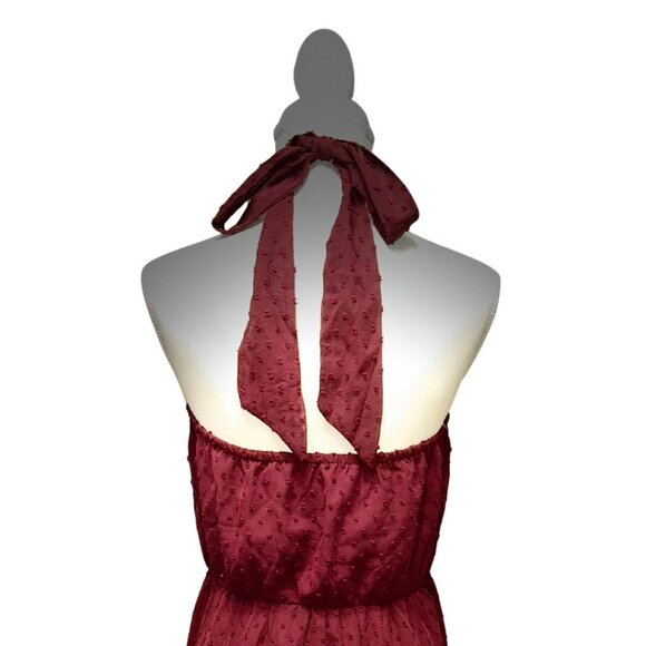 NWT Elegant Burgundy Halter Maxi Dress Tiered Semi-Sheer Perfect Evening Large - Picture 9 of 16